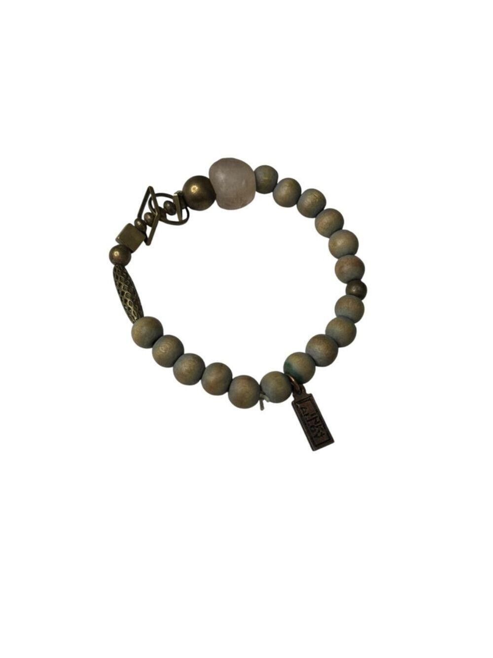 Women's Ink + Alloy Olive Green/Beige & Antique Brass Beaded One Size Bracelet
